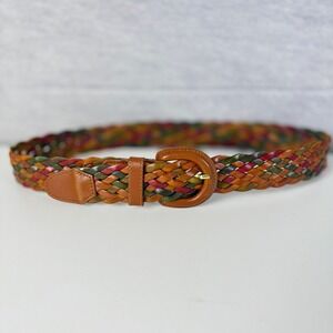 Woven Leather Buckle Slim Belt Womens Large Multi Color Made in Italy